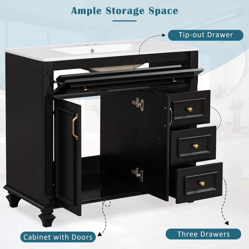 Bathroom Vanity with Sink, Bathroom Storage Cabinet with 2 Drawers, Vanity Cabinet with 1 Tip-Out Drawer and 1 Door