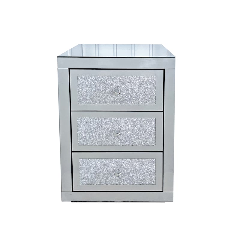 3-Drawer Mirrored Nightstand Bedside Table Glass Accent End Table Silver