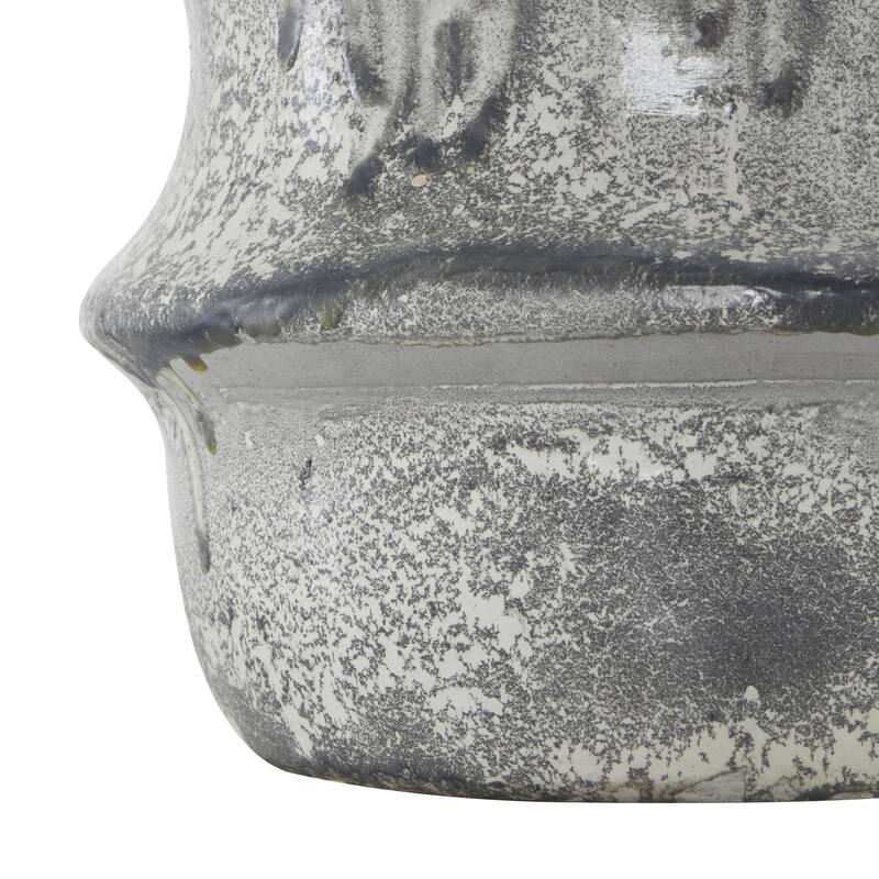 Paper Mache Distressed Fluted Decorative Vase with Light Gray Texturing and Ring Handle - Light Gray - Roche River Decor
