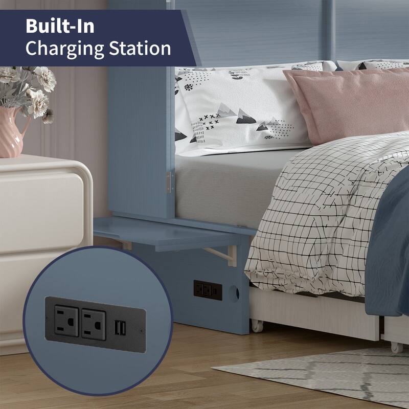 Mixoy Modern Murphy Bed Cabinet Chest with Mattress & Storage Platform