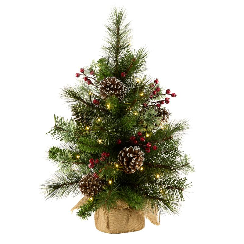 National Tree Company 2 ft. Pre-lit Iced Berry Pine Artificial Christmas Tree with Iced Berries in a Burlap Base