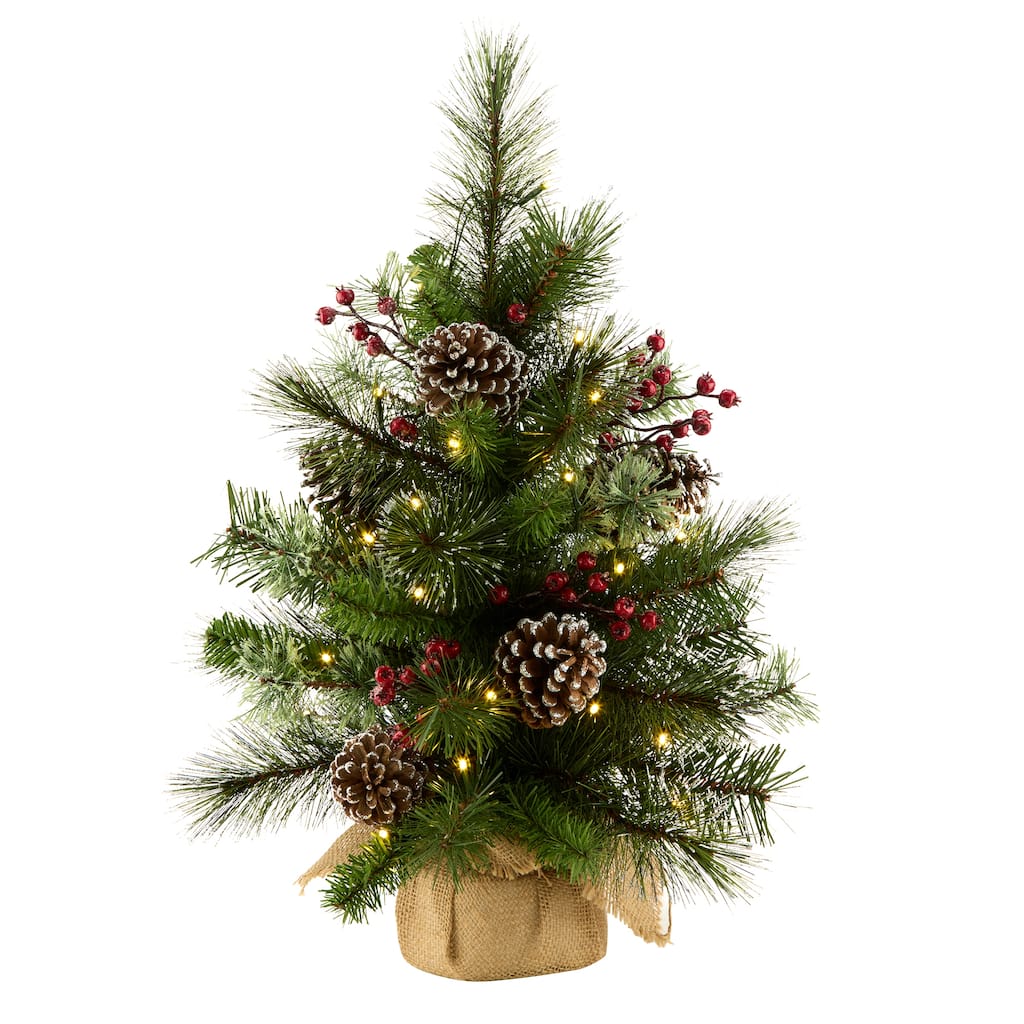 National Tree Company 2 ft. Pre-lit Iced Berry Pine Artificial Christmas Tree with Iced Berries in a Burlap Base
