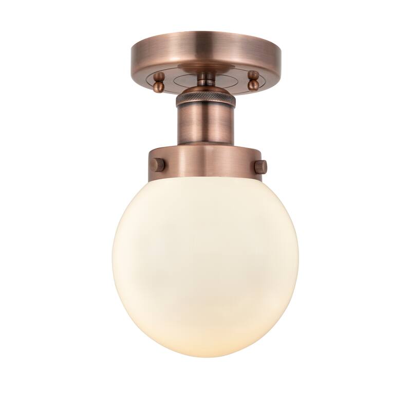 Innovations Lighting Beacon - 1 Light 6" Semi-Flush Mount - Antique Copper/Matte White