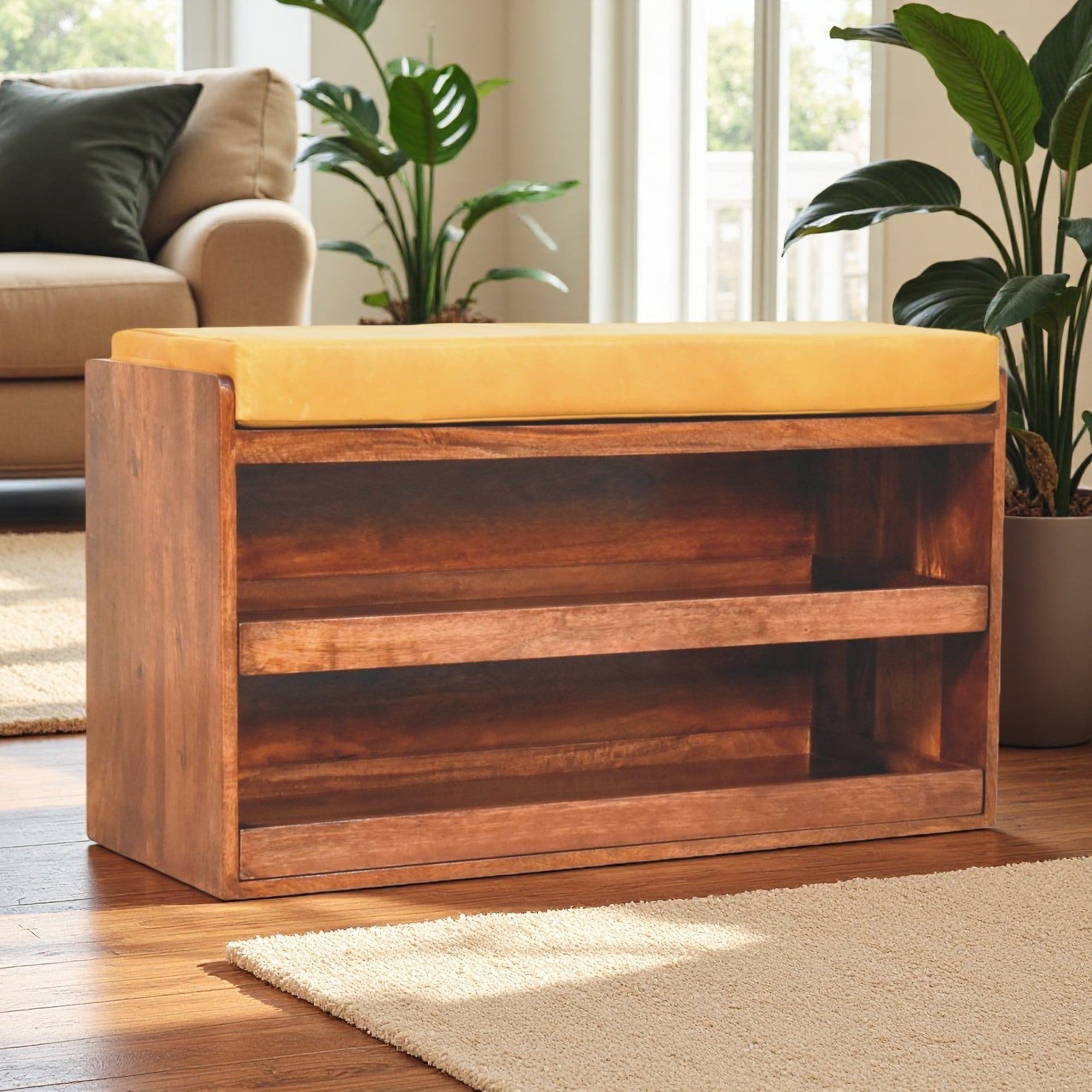 35.4"L Solid Wood Shoe Storage Bench