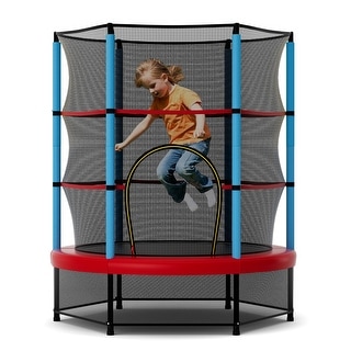 Gymax 55'' Mini Trampoline for Kids w/ Safety Enclosure Net & Seamless