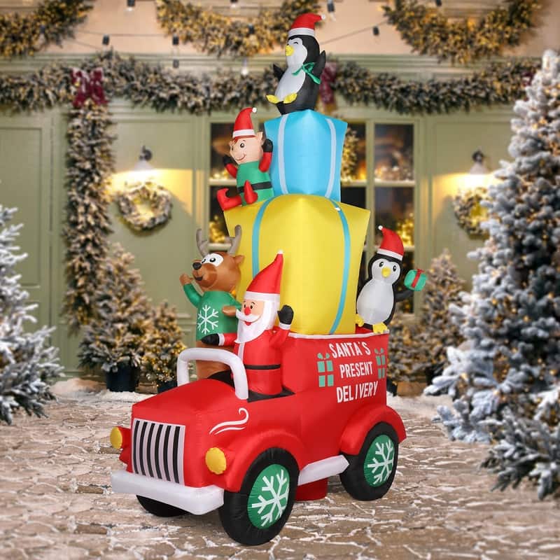 LED Lights Santa Claus Driving With Gifts Garden Santa Claus Decoration - Yellow/Blue/Red