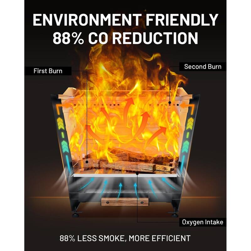 Cyberpit One Pro 25 inch Smokeless Fire Pit, w/Pull-Out Ash Pan, Portable Outdoor Firepits