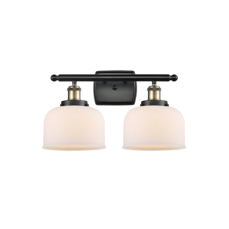 Innovations Lighting Ballston Urban Bell - 2 Light 18" Bath Vanity Light - Matte White/Black Antique Brass