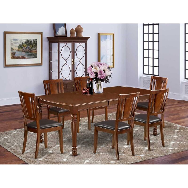 Renaissance Dining Set 7Pc Table & 6 Chairs - 60x78 Inch Rectangular Table with Butterfly Leaf
