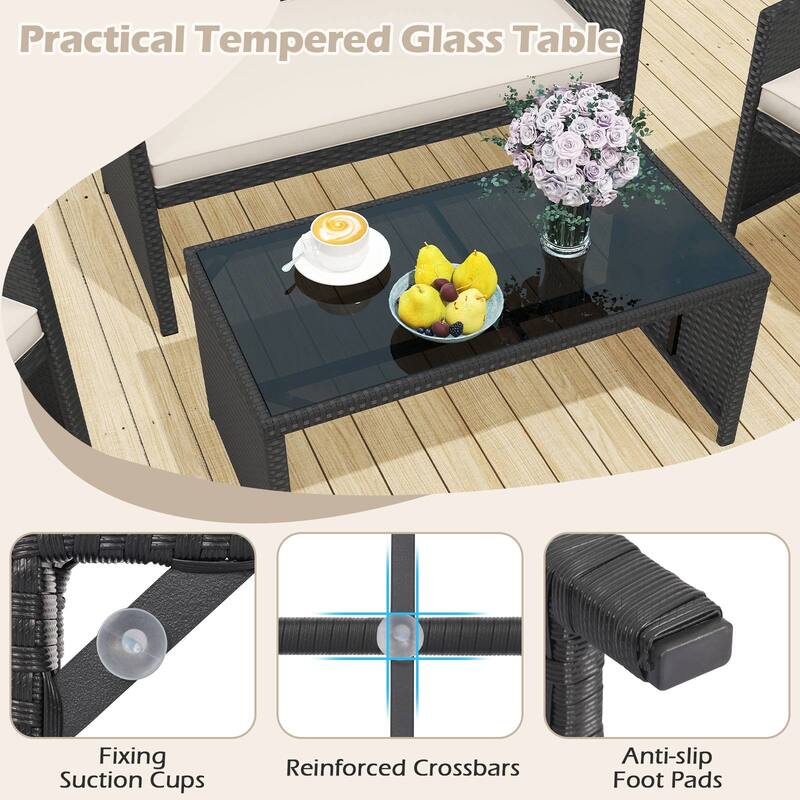 Gymax Set of 8 Patio Conversation Set w/Seat Cushions & Tempered Glass