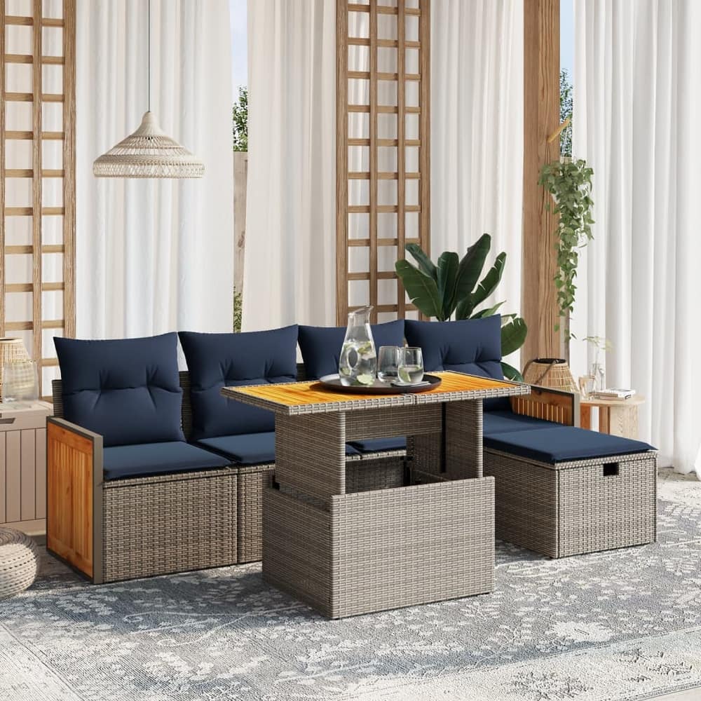 vidaXL Patio Sofa Set with Cushions Outdoor Furniture 6 Piece Poly Rattan