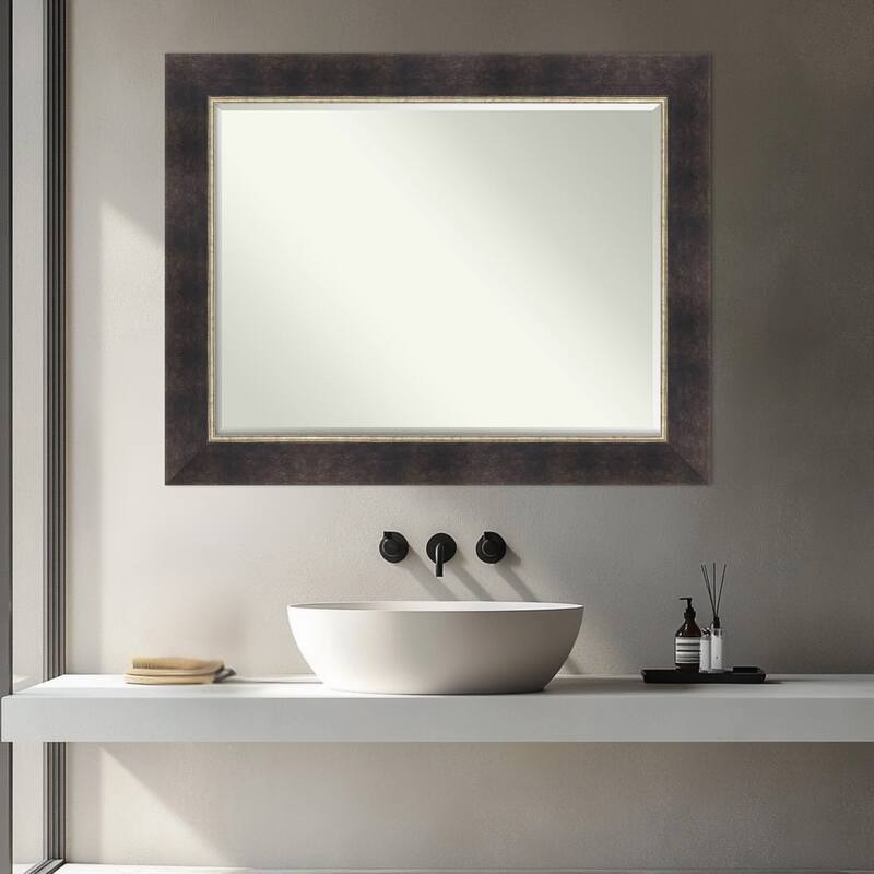 Odin Half-Inch-Bevel Framed Bathroom Vanity Wall Mirror - Odin Antique Bronze - 23 x 29 in