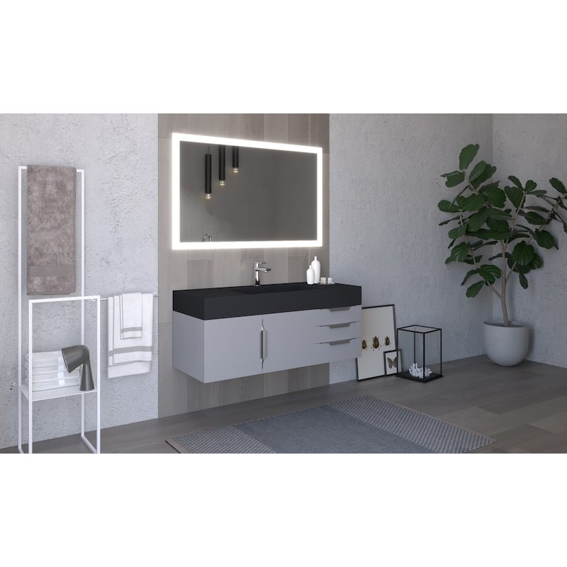Amazon 48" Wall Mounted Bathroom Vanity Set w/ Black Top