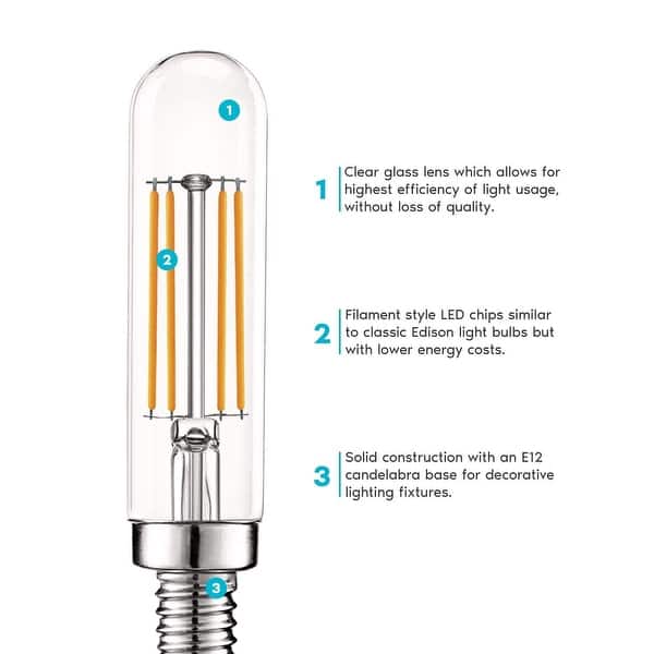 Luxrite Vintage E12 Led Bulb 60w Equivalent T6 T6 5 2700k Warm White 500 Lumens Dimmable Led Tube Bulbs 6 Pack Overstock 28958654