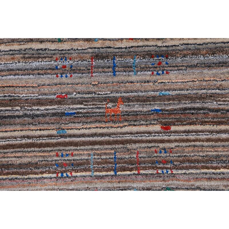 Striped Gabbeh Indian Area Rug Hand-Knotted Tribal Wool Carpet - 8'0" x 9'8"