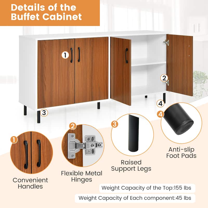 Costway Buffet Server Sideboard Kitchen Storage Cabinet Cupboard with - 58'' x 16'' x 30'' (L x W x H)