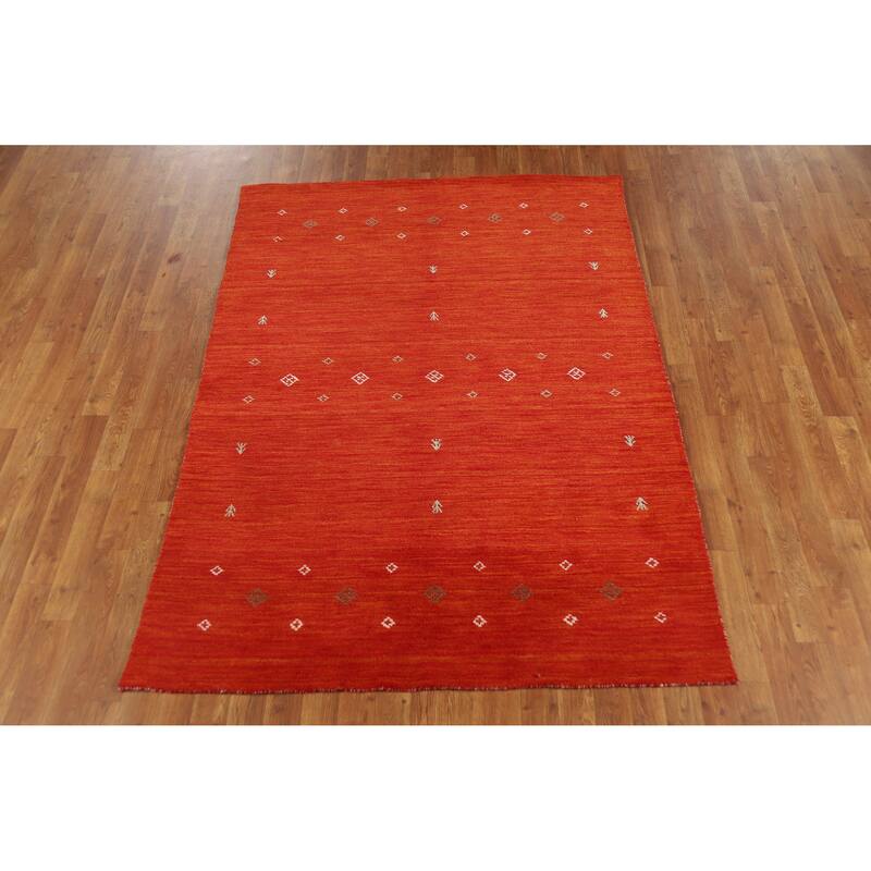 Orange Gabbeh Indian Rug Handmade Modern Wool Carpet - 4'7" x 6'5"