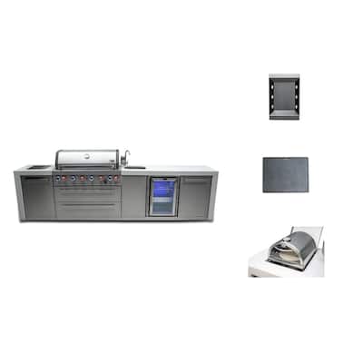 Mont Alpi MAi805-DBEV-COMBO Deluxe Stainless Steel Modular Outdoor Kitchen Island with Charcoal Tray, Griddle Plate & Pizza Oven