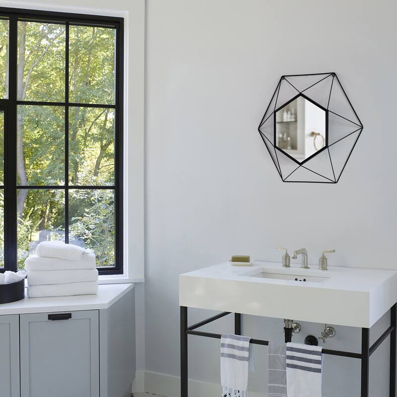 Uniquewise Decorative 20-Inch Star Shaped Black Metal Frame Modern Wall Mounted Geometric Mirror - Home Decor for Living Room