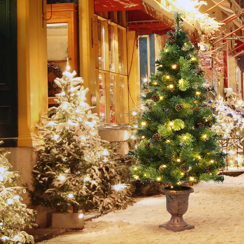 4 Ft Artificial Christmas Tree Pre-Lit Entrance Tree with LED Light
