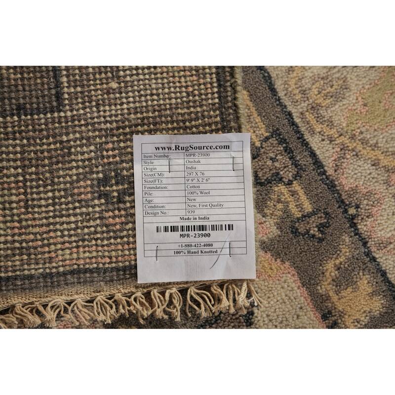 Gray & Ivory Oushak Indian Runner Rug Handmade Wool Carpet - 2'6"x 9'9"