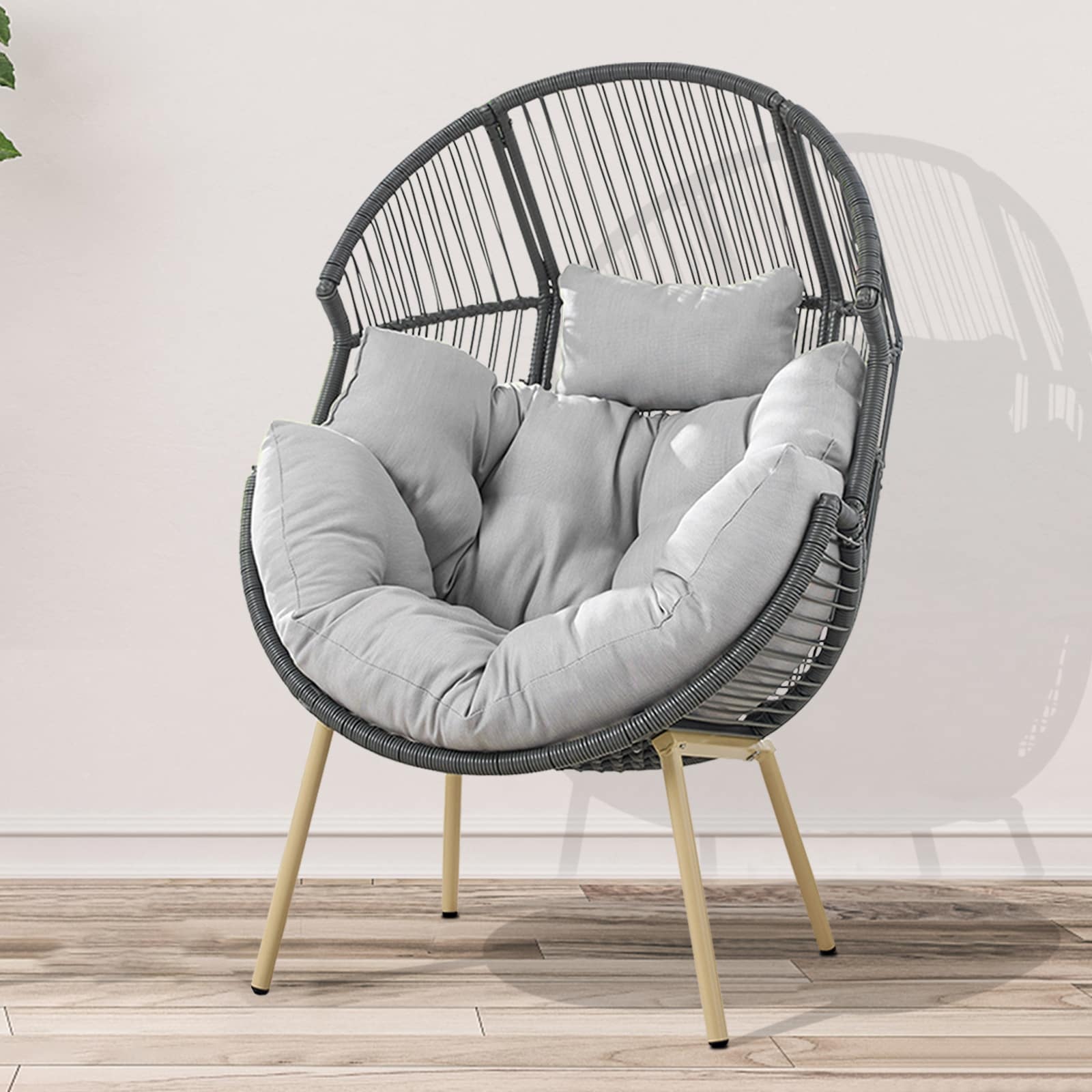 Outdoor Egg Chair with Ottoman with Stand and Cushion On Sale