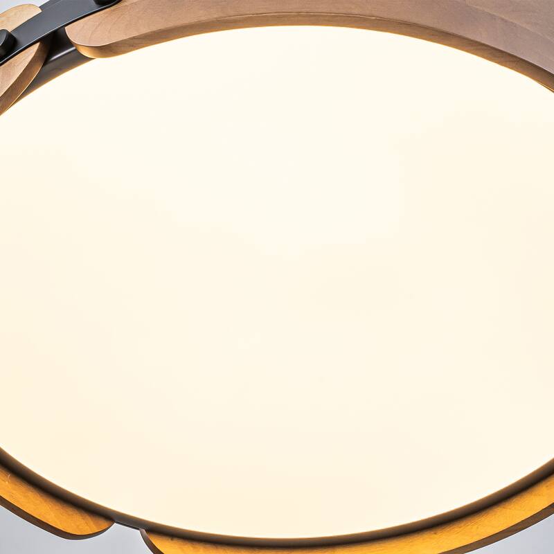 1-Light Farmhouse Wood Integrated LED Flush Mount Ceiling Light