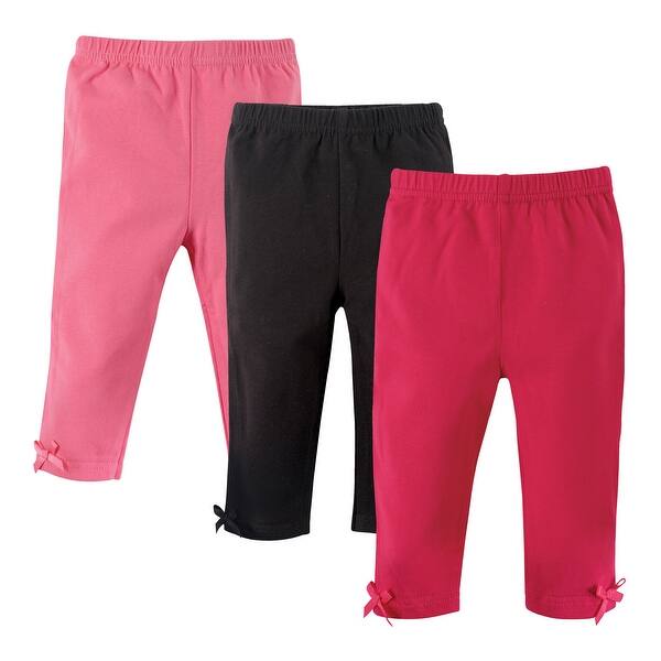 slide 1 of 1, Hudson Baby Toddler Girl Cotton Leggings 3pk, Pink Black Pink Black - 2T