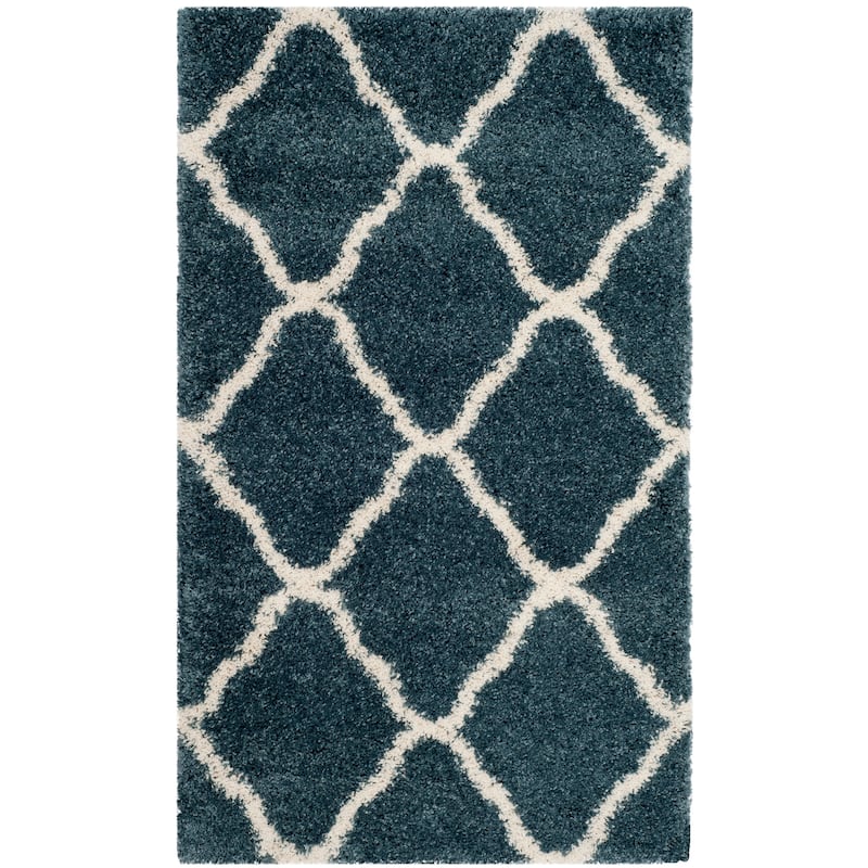 SAFAVIEH Hudson Shag Athena Trellis 2-inch Thick Rug - 2' x 3' - Slate Blue/Ivory