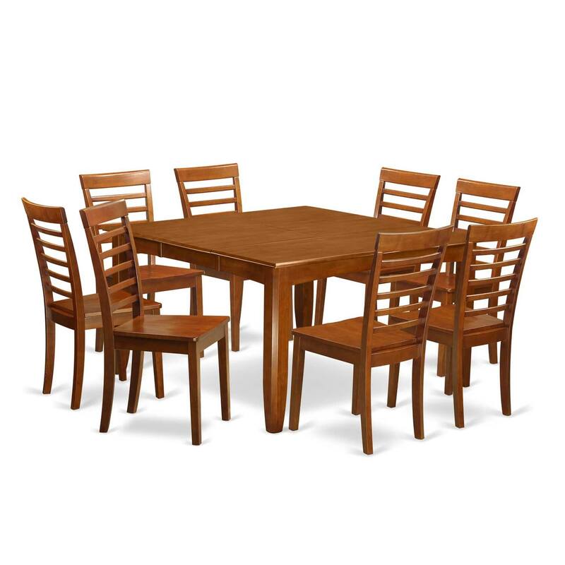 HomeStock 9-Piece Square Saddle Brown Finish Solid Wood Top Dining Table with 8-Chairs with Lattice Back