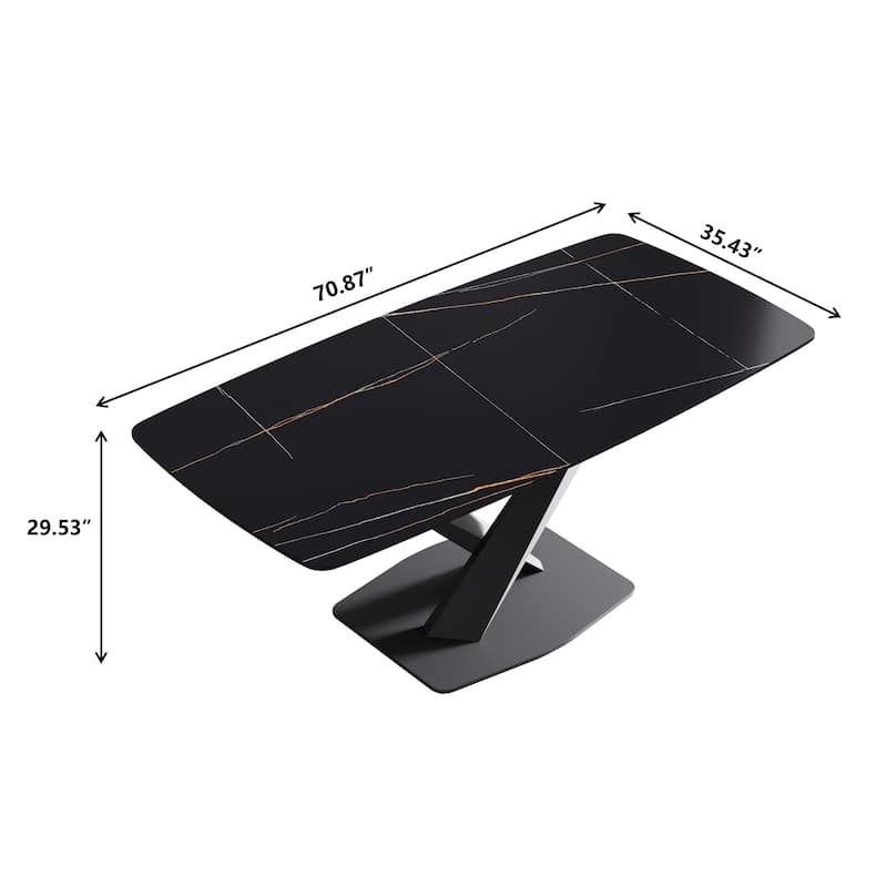 71" Modern Dining Table with Slate Stone Top and Metal Legs, Marble Dining Table