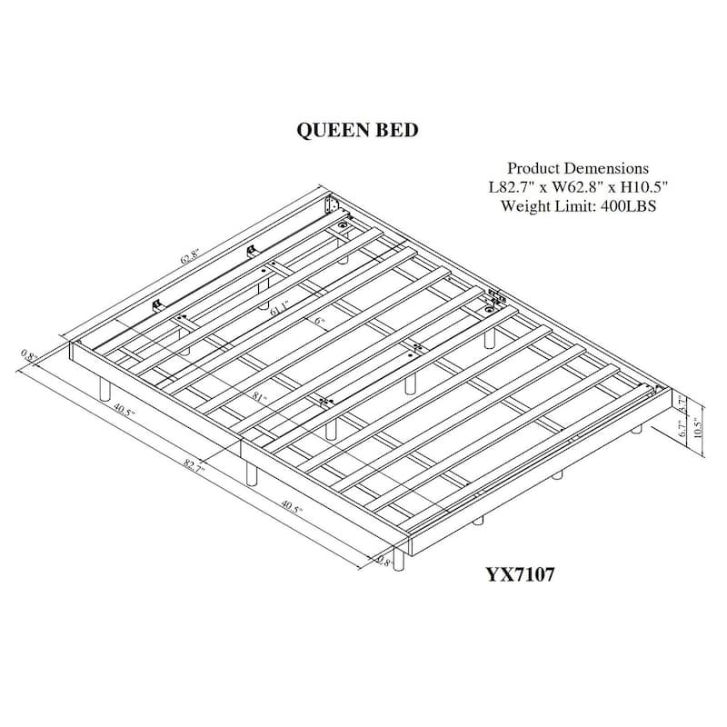 Grey Particle Board Queen Floating Bed with Rubberwood Legs
