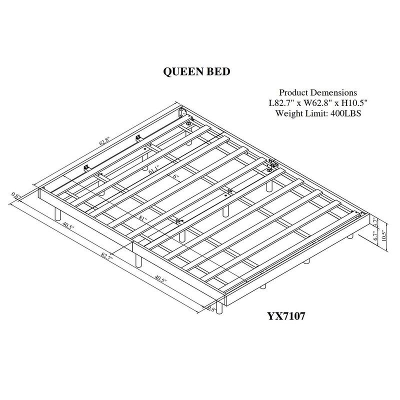 Wooden Queen Platform Bed Frame for Kids Teens Adults, Queen Size Bedframe with Solid Wood Slats Support, Not Included Headboard
