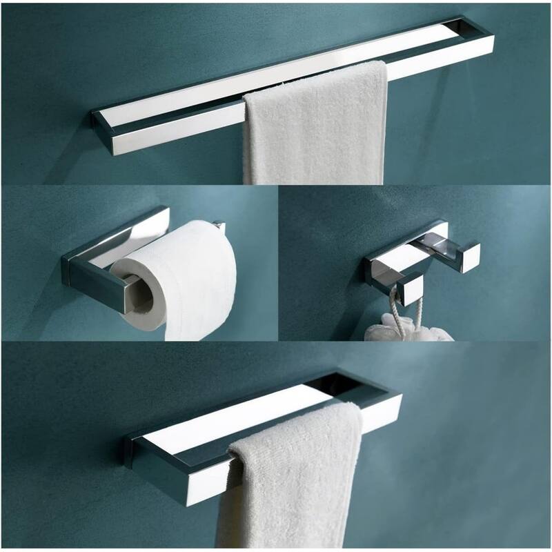 Brushed Nickel Bathroom Hardware Accessories Set 4-Piece Stainless Steel Wall Mount Towel Bar Set, 23.6 Inch Towel Rack Set - Silver