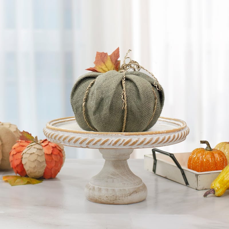Burlap Autumn Harvest Pumpkin - 6.75" - Green