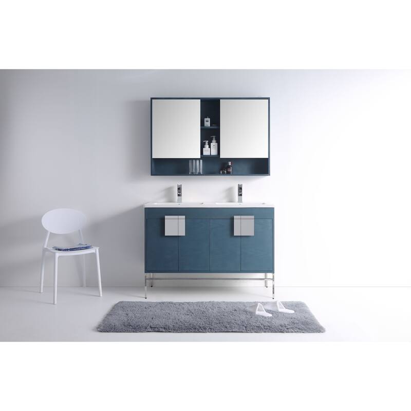 Modern Bathroom Vanity Set, Vitreous China Double Sink Top 48"