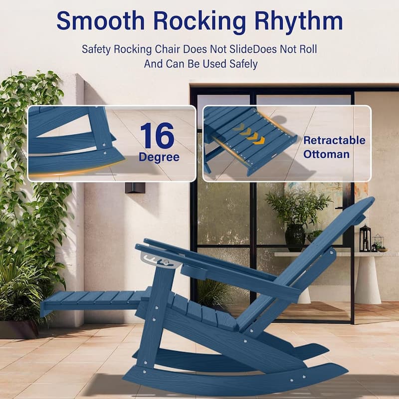 WINSOON HIPS Outdoor Rocking Chair with Adjustable Backrest and Retractable Ottoman-Set of 2