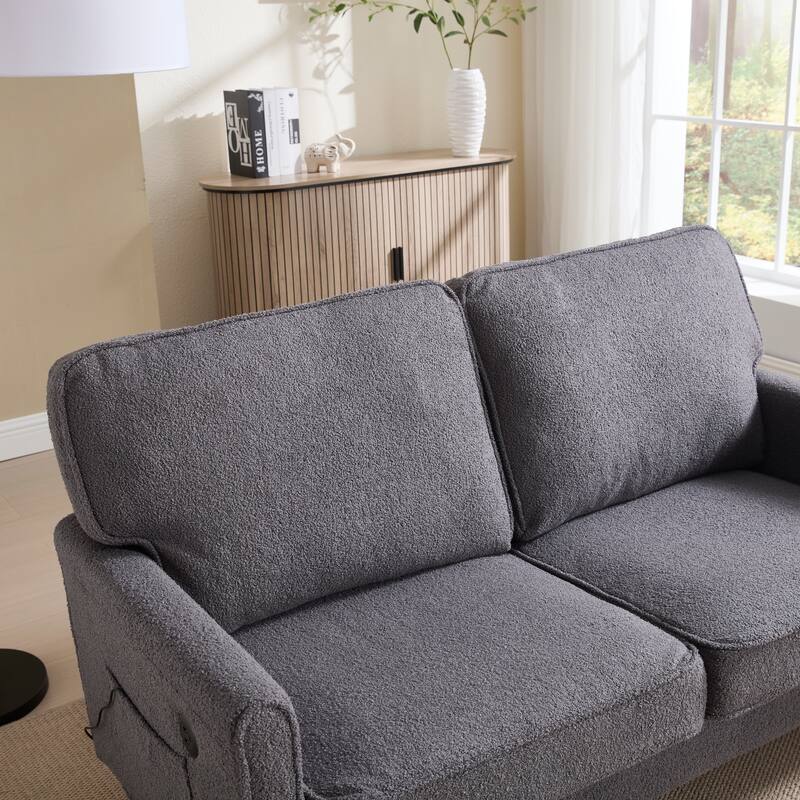 Loveseat Sofa Upholstered Deep Seat Sofa Modern Love Seat with USB & Removable Pillow Cover, Pockets 2-seat Armchair
