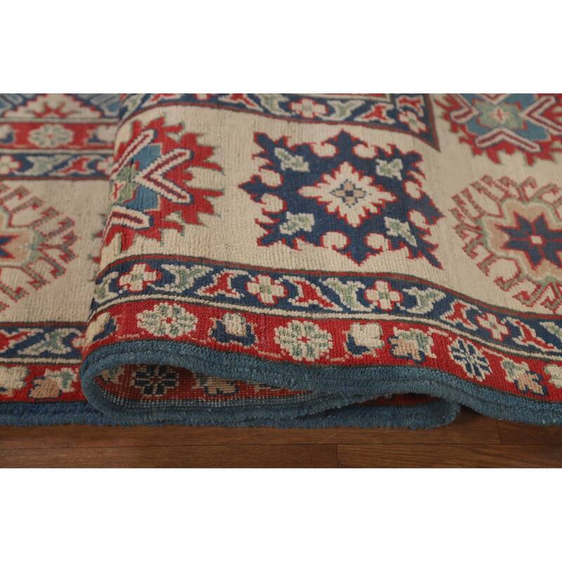 Blue Geometric Kazak Area Rug Handmade Traditional Wool Carpet - 8'2" x 11'6"