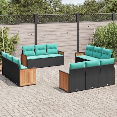 vidaXL 12 Piece Patio Sofa Set with Cushions Black Poly Rattan