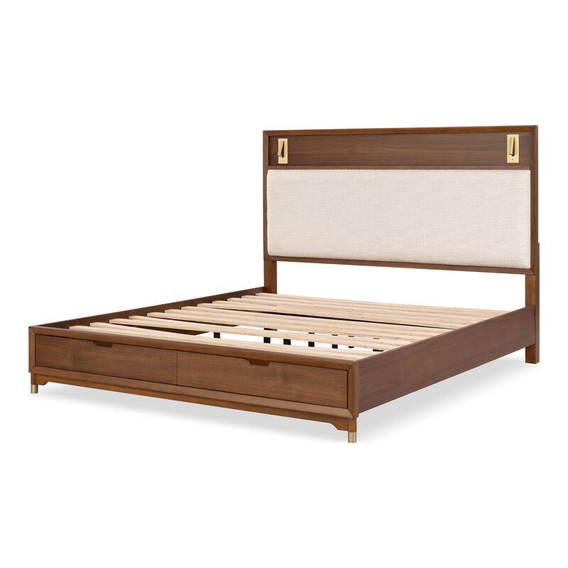 Furniture of America Forma Mid-Century Modern 3-Piece Walnut Solid Wood Storage Platform Bedroom Set