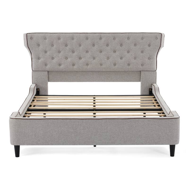 Christopher Knight Home - Aveline Modern Upholstered Platform Bed with Curved Back Headboard and Button Tufted Design