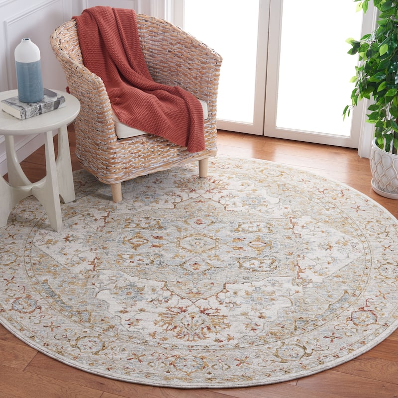 SAFAVIEH Hamilton Gundeline Oriental Rug - 6'7" Round - Ivory/Blue