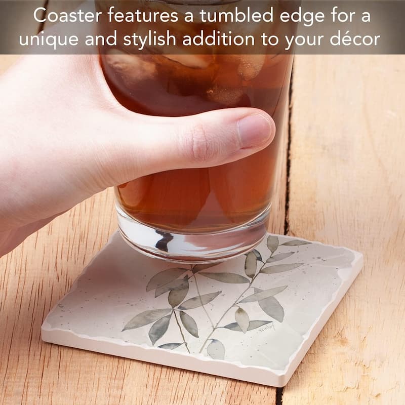 Absorbent Stone Tumbled Tile Coasters, Neutral Botanicals I, Set of 4