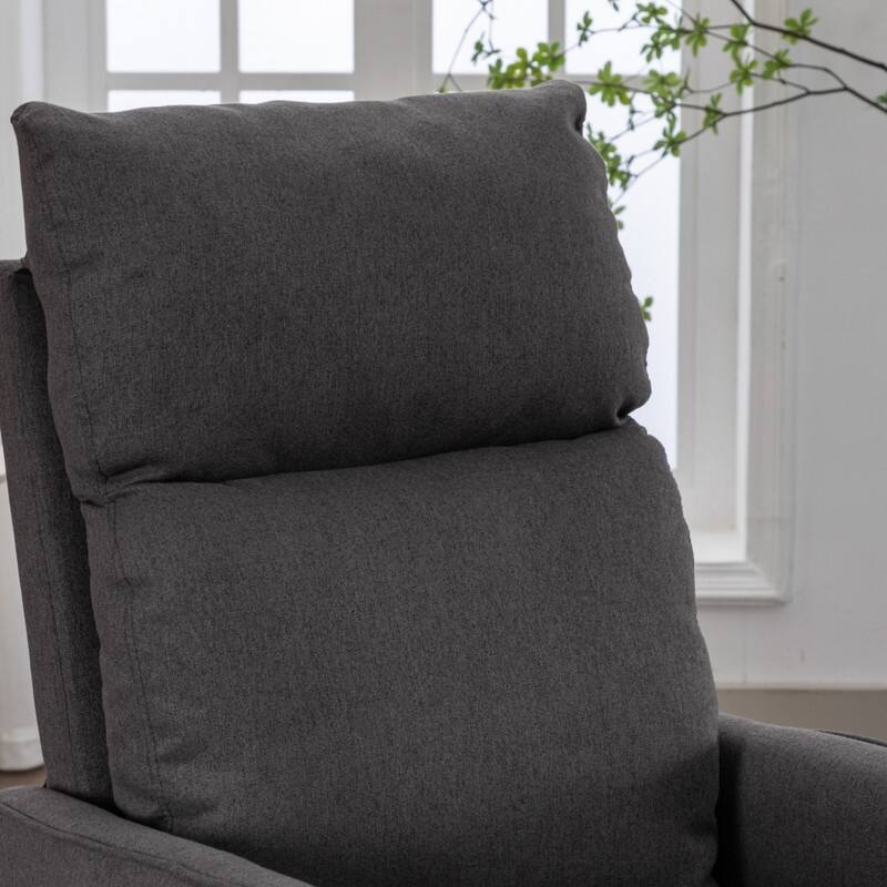 Cotton Linen Fabric Swivel Rocking Chair With Adjustment Backrest Footrest and Samll Pocket