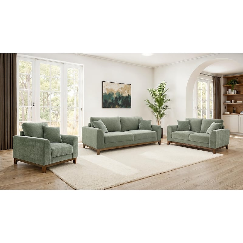 Classic Olive Green Wooden Legs Loveseat with Pillows 1pc