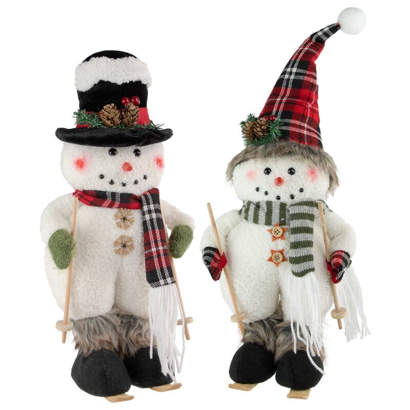 Set of 2 Winter Skiing Snowmen Christmas Table Top Decorations - 15"