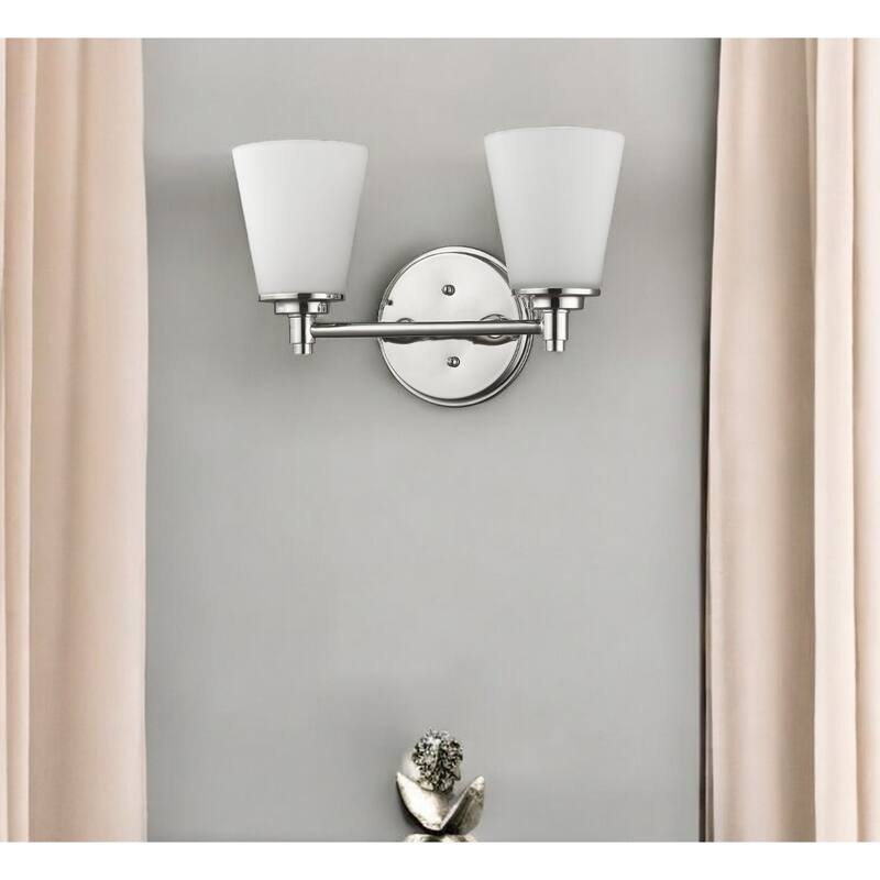 Two Light Silver Wall Light with Frosted Glass Shade and Polished Nickel Finish - 6.50" x 15" x 10"