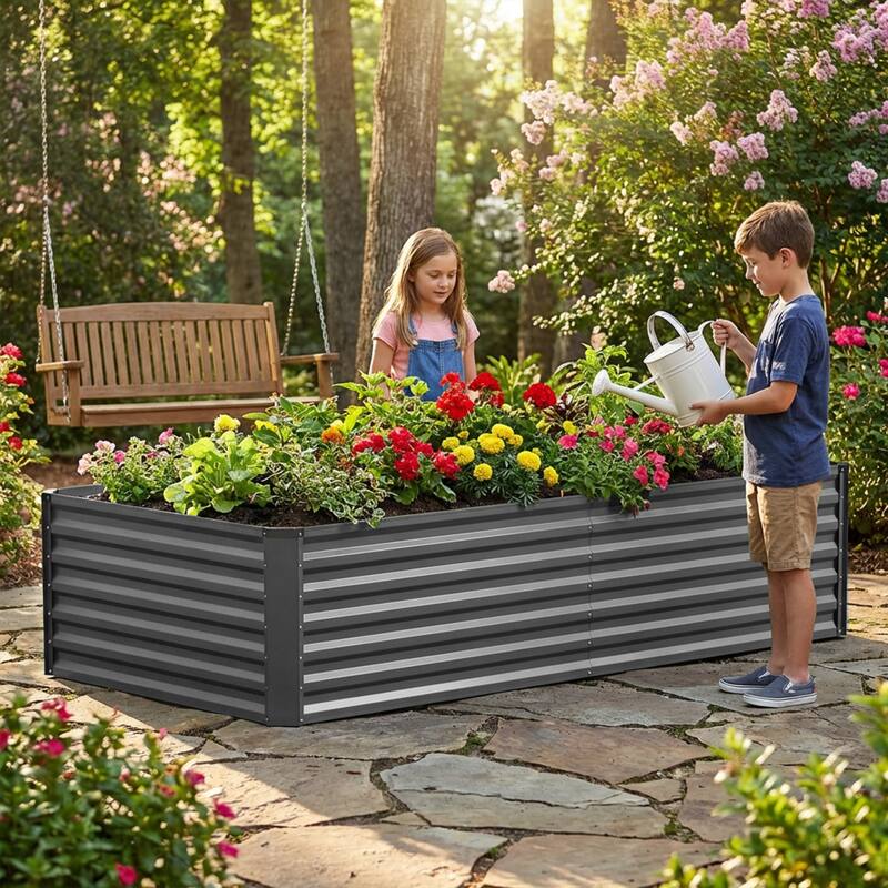 Meyreso 6ft x 3ft x 2ft Galvanized Metal Raised Garden Bed, Durable Outdoor Planter, Rust Resistant, Safety Edging