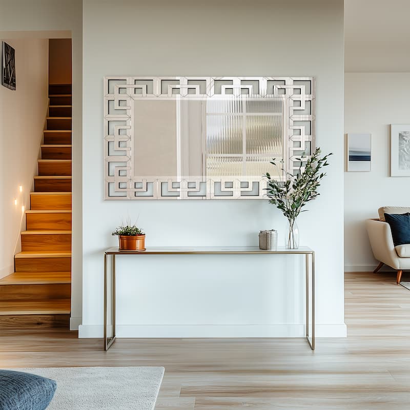 Large Elegant Geometric Border Beveled Decorative Wall Mirror for Home - 40in.Wx28in.H